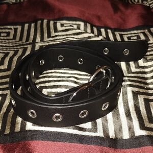 Black Leather Belt with Silver Accents
